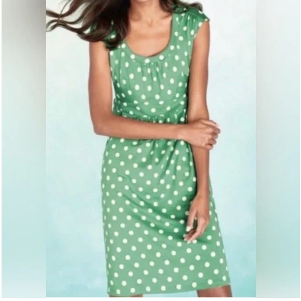 BODEN Green Polka Dot Knit Jersey Casual Weekend Dress pockets 6P